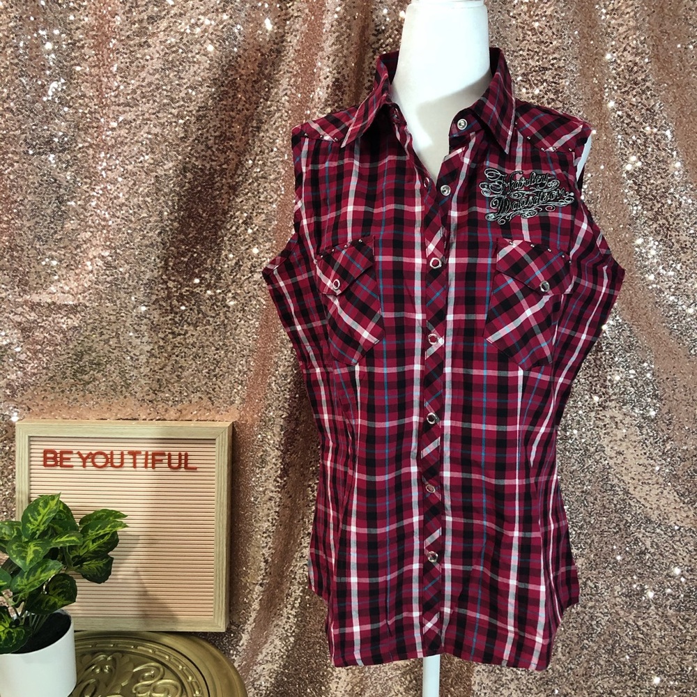 Harley Davidson sleeveless button down shirt sz L
